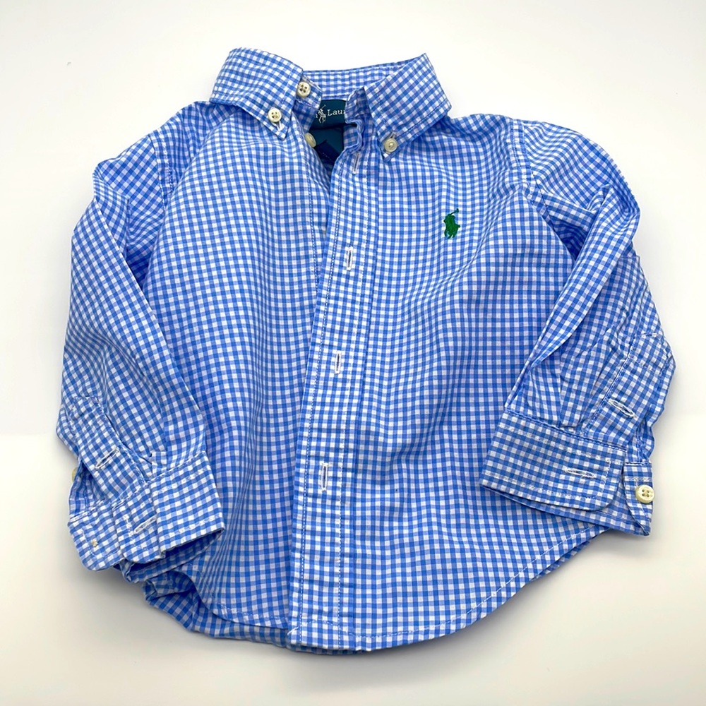 Ralph Lauren kids button up gingham shirt, size 18months